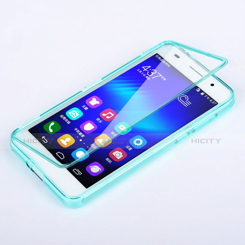 Silikon Schutzhülle Flip Tasche Durchsichtig Transparent für Huawei Honor 6 Hellblau