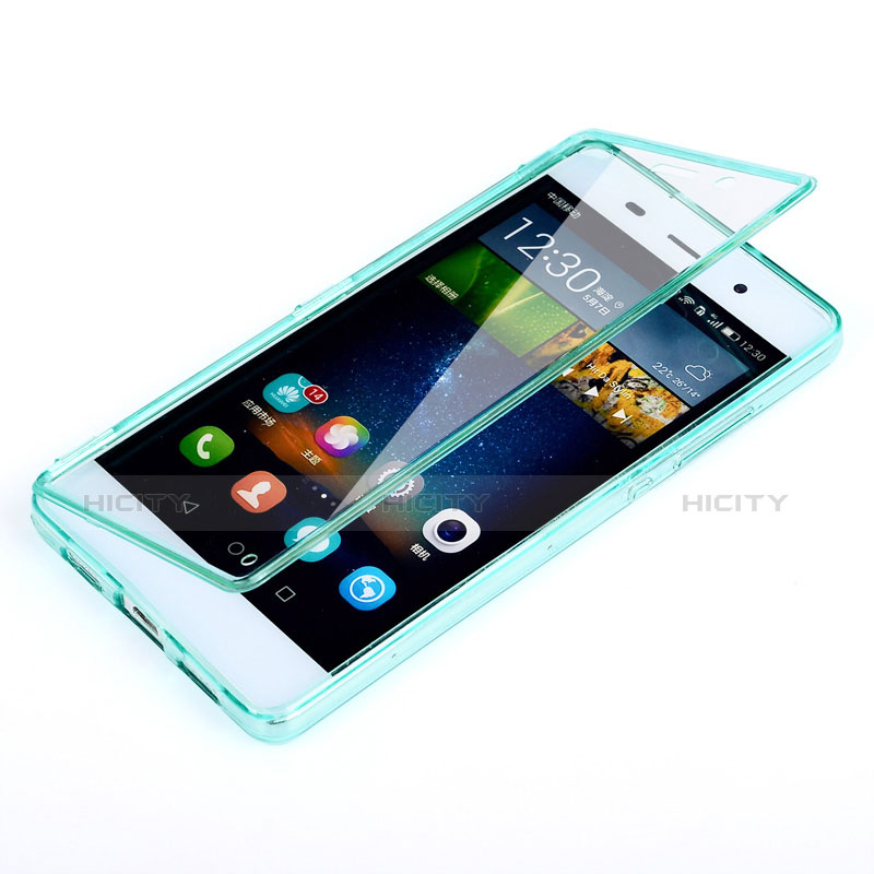 Silikon Schutzhülle Flip Tasche Durchsichtig Transparent für Huawei P8 Lite Hellblau Plus