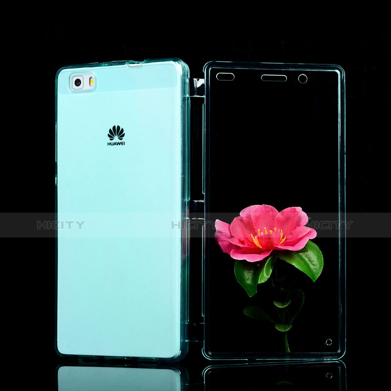 Silikon Schutzhülle Flip Tasche Durchsichtig Transparent für Huawei P8 Lite Hellblau groß