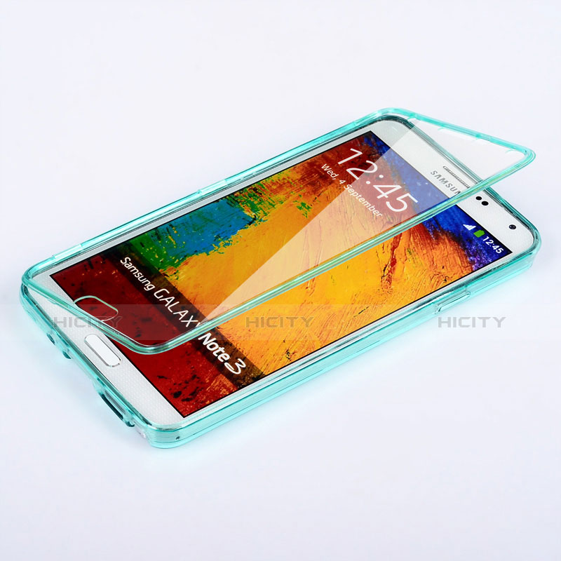 Silikon Schutzhülle Flip Tasche Durchsichtig Transparent für Samsung Galaxy Note 3 N9000 Hellblau Plus
