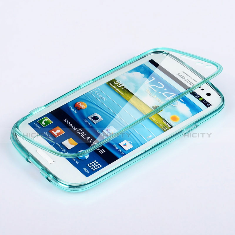 Silikon Schutzhülle Flip Tasche Durchsichtig Transparent für Samsung Galaxy S3 4G i9305 Hellblau Plus