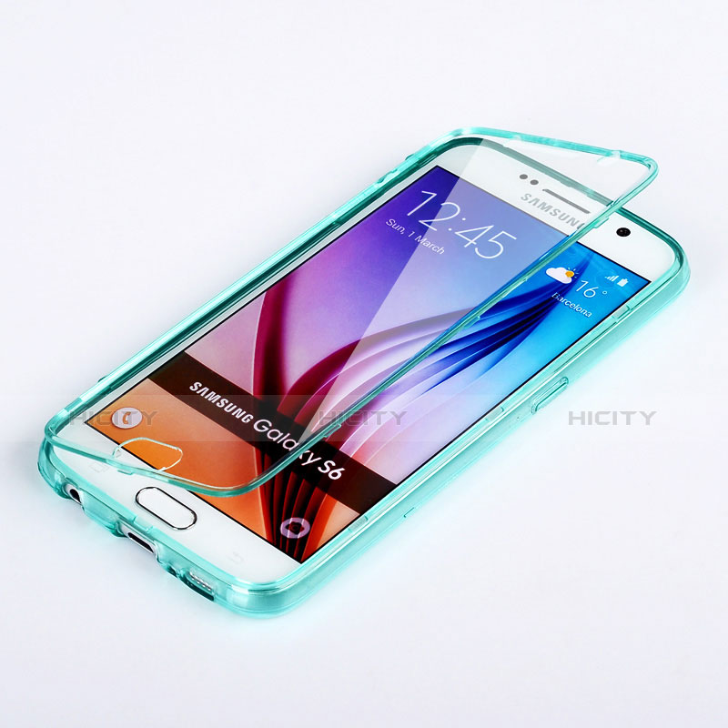 Silikon Schutzhülle Flip Tasche Durchsichtig Transparent für Samsung Galaxy S6 SM-G920 Hellblau Plus