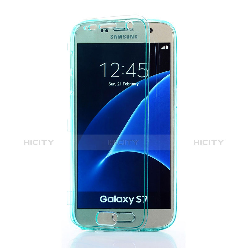 Silikon Schutzhülle Flip Tasche Durchsichtig Transparent für Samsung Galaxy S7 G930F G930FD Hellblau Plus