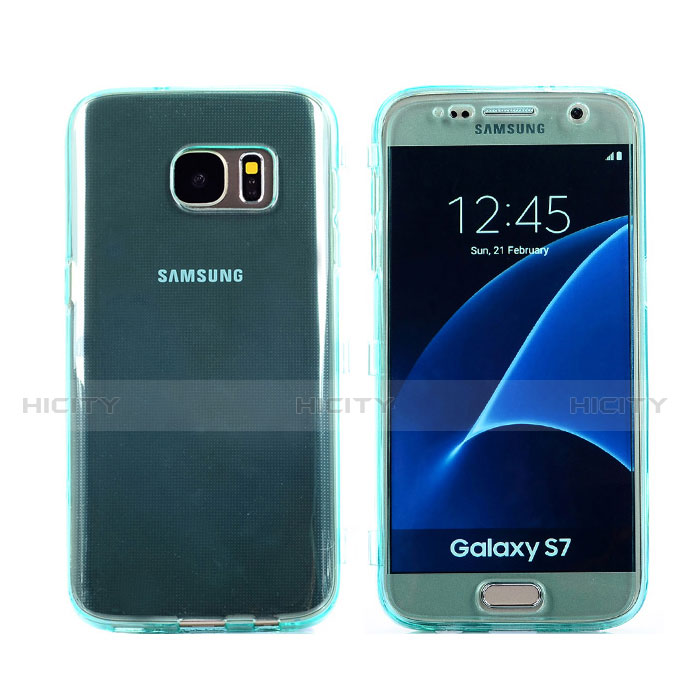 Silikon Schutzhülle Flip Tasche Durchsichtig Transparent für Samsung Galaxy S7 G930F G930FD Hellblau groß