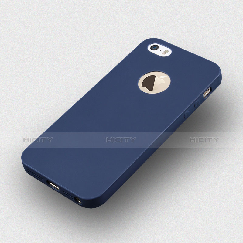 Silikon Schutzhülle Gummi Tasche Loch für Apple iPhone 5 Blau Plus