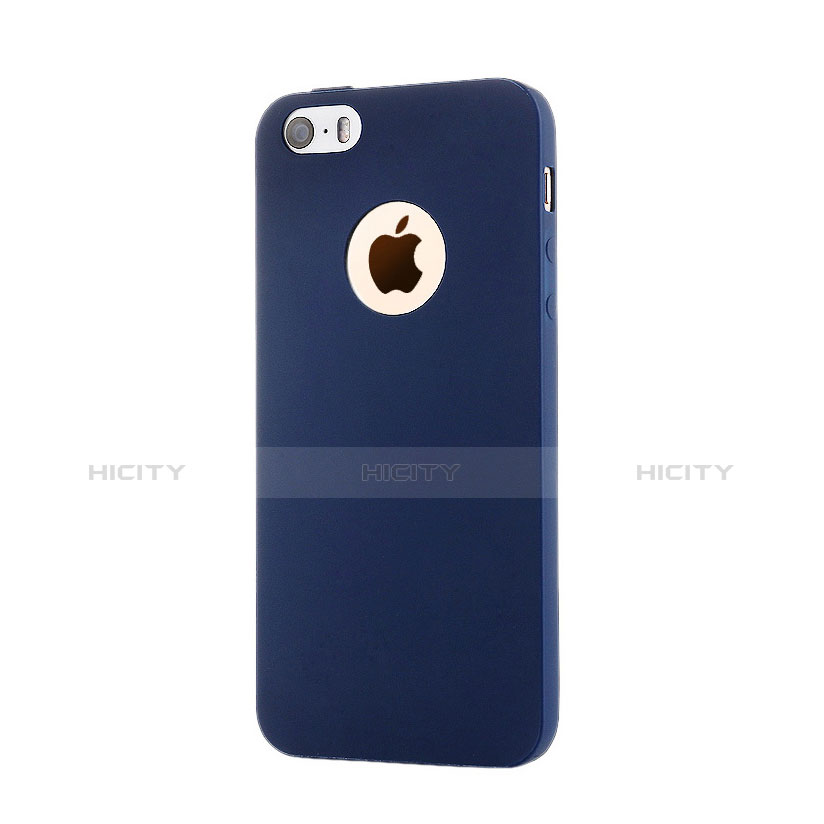Silikon Schutzhülle Gummi Tasche Loch für Apple iPhone 5 Blau groß
