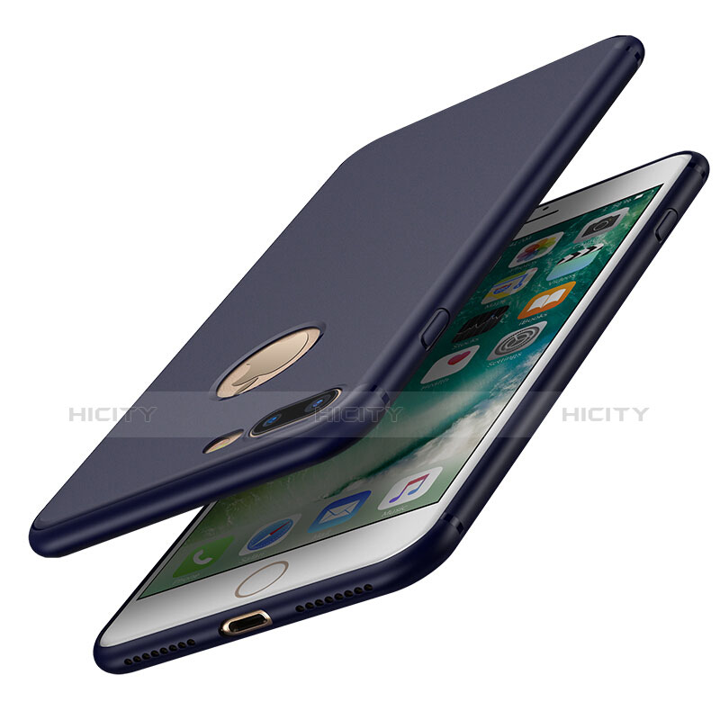 Silikon Schutzhülle Gummi Tasche Loch für Apple iPhone 7 Plus Blau groß