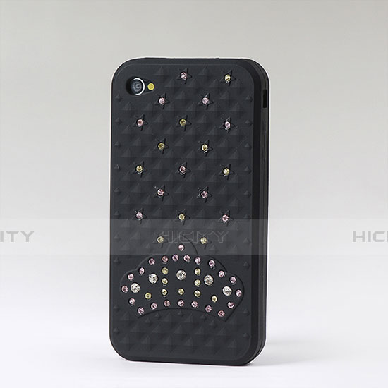 Silikon Schutzhülle Gummi Tasche Strass Diamant für Apple iPhone 4S Schwarz Plus