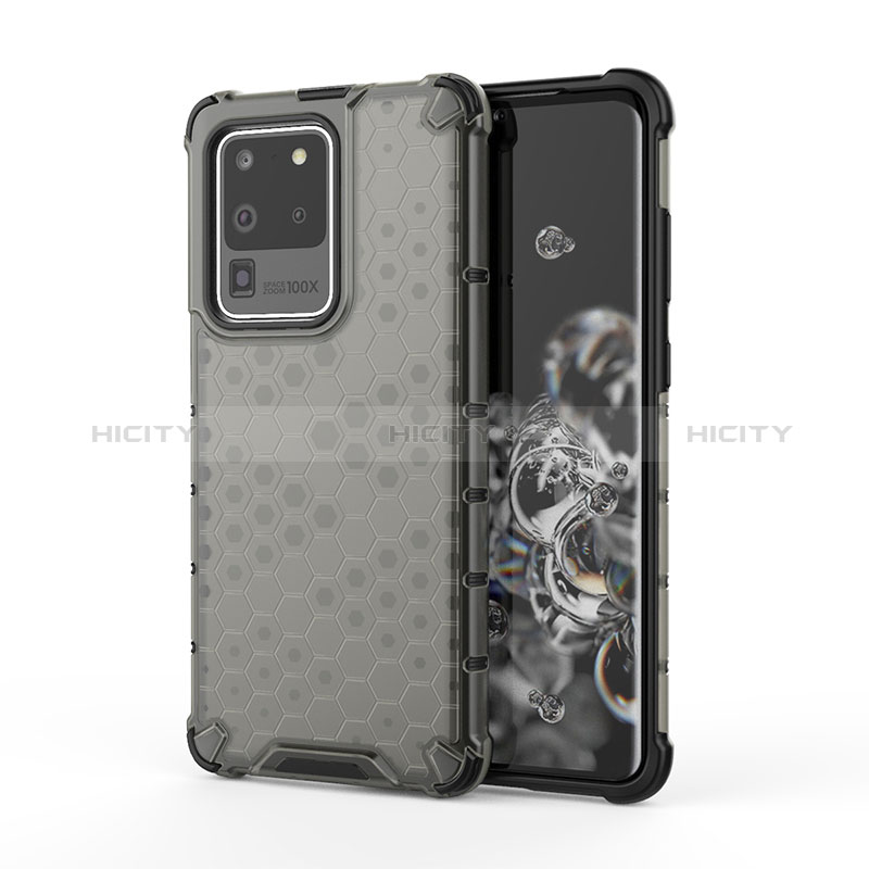 Silikon Schutzhülle Rahmen Tasche Hülle Durchsichtig Transparent 360 Grad Ganzkörper AM1 für Samsung Galaxy S20 Ultra Schwarz Plus