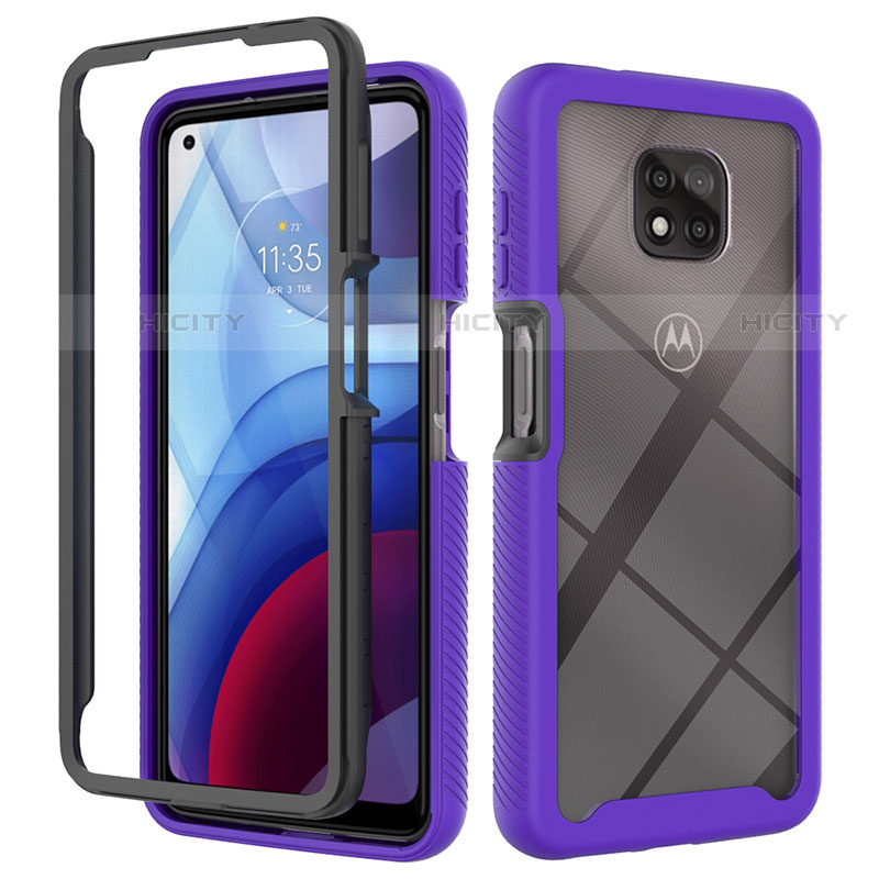Silikon Schutzhülle Rahmen Tasche Hülle Durchsichtig Transparent 360 Grad Ganzkörper für Motorola Moto G Power (2021) Violett Plus