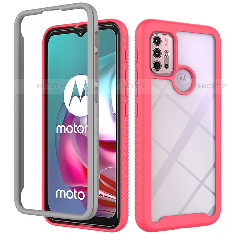 Silikon Schutzhülle Rahmen Tasche Hülle Durchsichtig Transparent 360 Grad Ganzkörper für Motorola Moto G10 Pink
