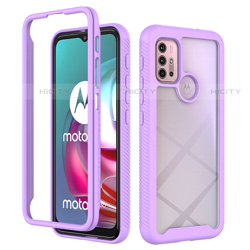 Silikon Schutzhülle Rahmen Tasche Hülle Durchsichtig Transparent 360 Grad Ganzkörper für Motorola Moto G10 Violett