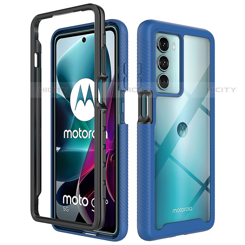 Silikon Schutzhülle Rahmen Tasche Hülle Durchsichtig Transparent 360 Grad Ganzkörper für Motorola Moto G200 5G Blau