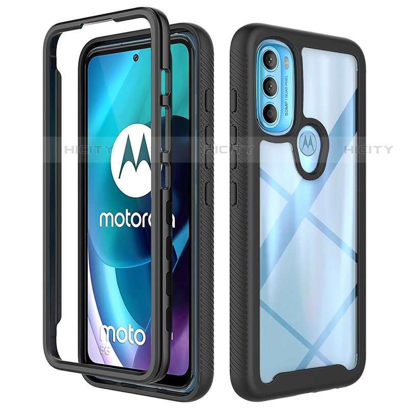Silikon Schutzhülle Rahmen Tasche Hülle Durchsichtig Transparent 360 Grad Ganzkörper für Motorola Moto G71 5G Schwarz