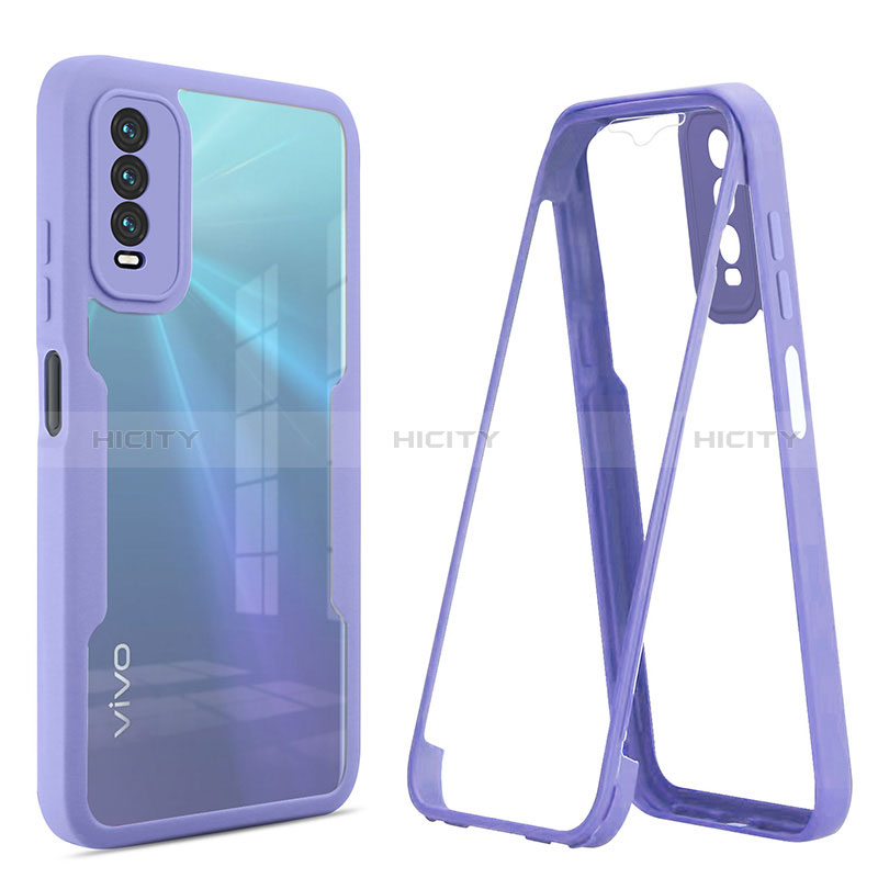 Silikon Schutzhülle Rahmen Tasche Hülle Durchsichtig Transparent 360 Grad Ganzkörper MJ1 für Vivo Y30 Violett