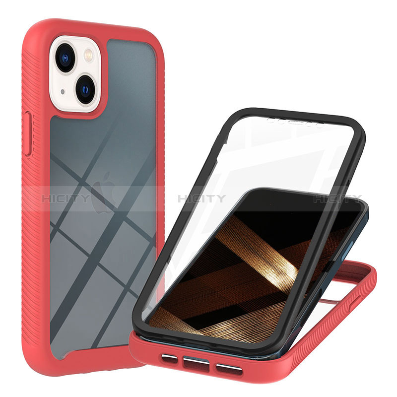 Silikon Schutzhülle Rahmen Tasche Hülle Durchsichtig Transparent 360 Grad Ganzkörper YB1 für Apple iPhone 14 Rot