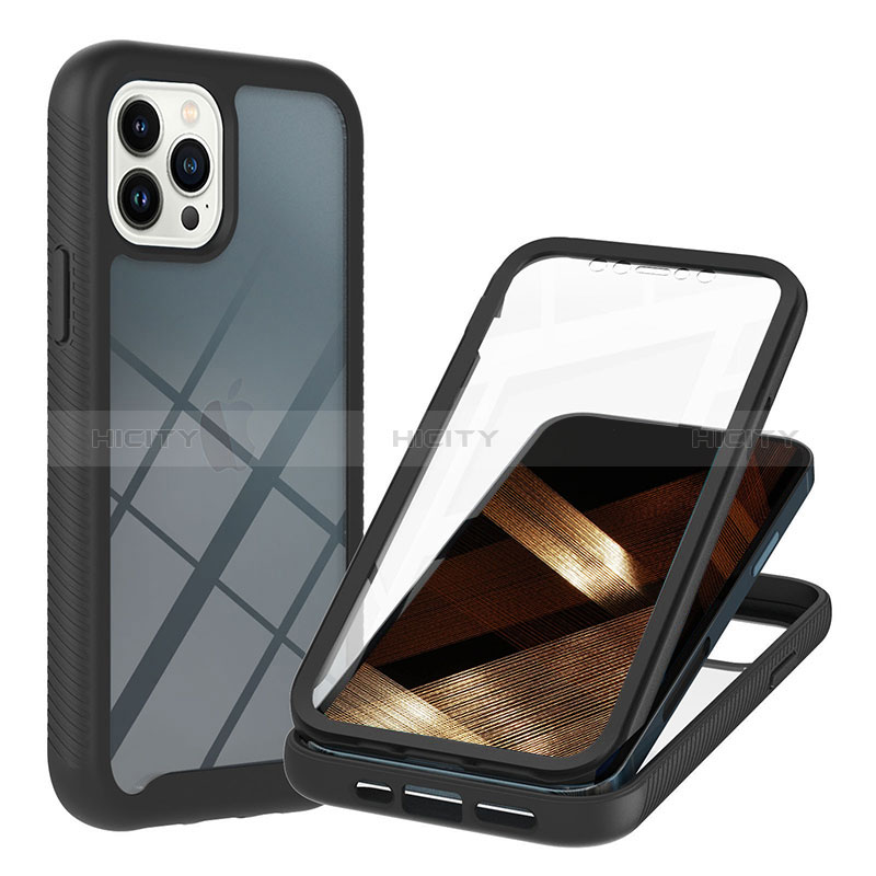 Silikon Schutzhülle Rahmen Tasche Hülle Durchsichtig Transparent 360 Grad Ganzkörper YB1 für Apple iPhone 15 Pro Schwarz Plus