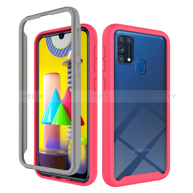 Silikon Schutzhülle Rahmen Tasche Hülle Durchsichtig Transparent 360 Grad Ganzkörper ZJ1 für Samsung Galaxy M31 Pink Plus