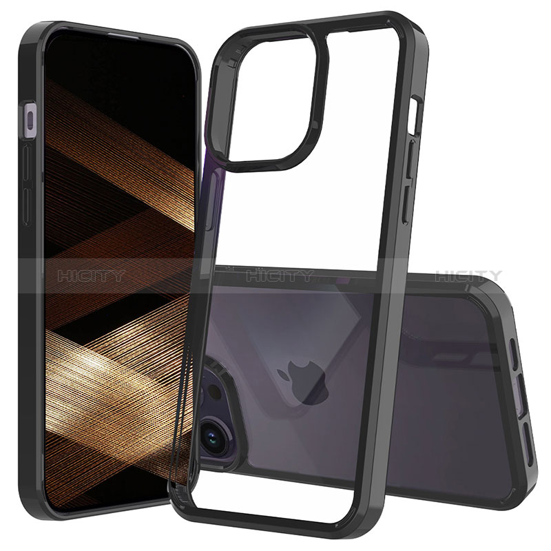 Silikon Schutzhülle Rahmen Tasche Hülle Durchsichtig Transparent 360 Grad Ganzkörper ZJ2 für Apple iPhone 15 Pro Schwarz Plus