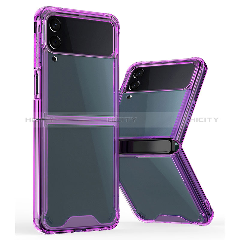 Silikon Schutzhülle Rahmen Tasche Hülle Durchsichtig Transparent P01 für Samsung Galaxy Z Flip3 5G Violett Plus