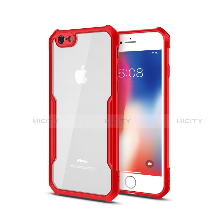 Silikon Schutzhülle Rahmen Tasche Hülle Durchsichtig Transparent Spiegel für Apple iPhone 6 Plus Rot Plus