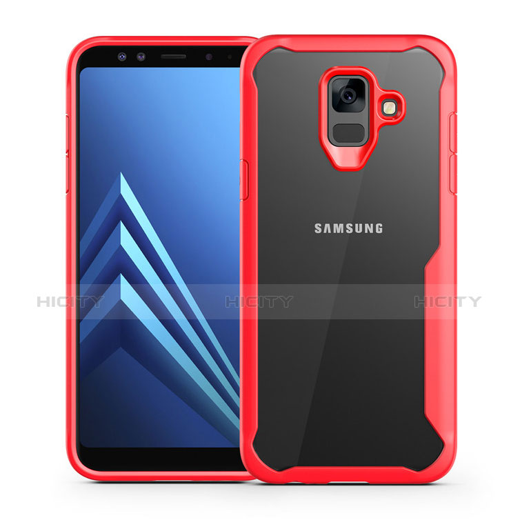 Silikon Schutzhülle Rahmen Tasche Hülle Durchsichtig Transparent Spiegel für Samsung Galaxy A6 (2018) Rot Plus