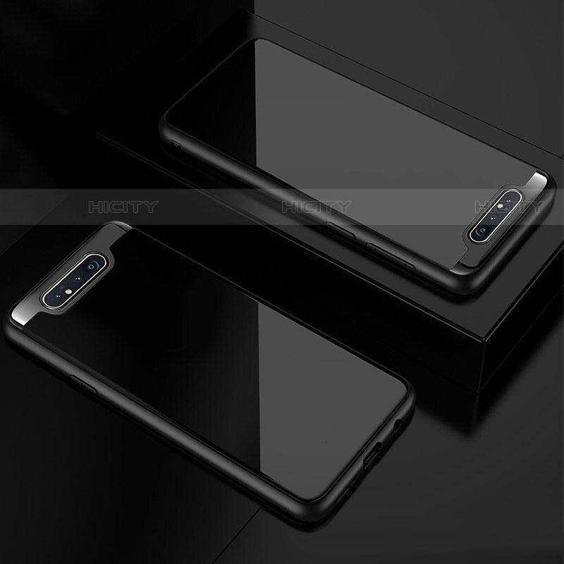 Silikon Schutzhülle Rahmen Tasche Hülle Durchsichtig Transparent Spiegel für Samsung Galaxy A80 Schwarz
