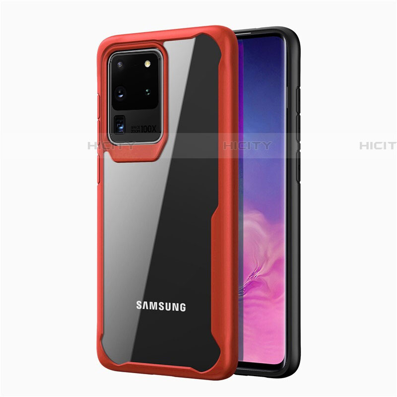 Silikon Schutzhülle Rahmen Tasche Hülle Durchsichtig Transparent Spiegel H02 für Samsung Galaxy S20 Ultra Rot
