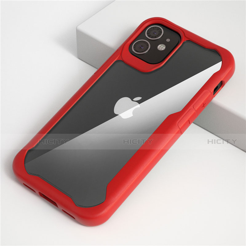 Silikon Schutzhülle Rahmen Tasche Hülle Durchsichtig Transparent Spiegel M01 für Apple iPhone 12 Max Rot Plus