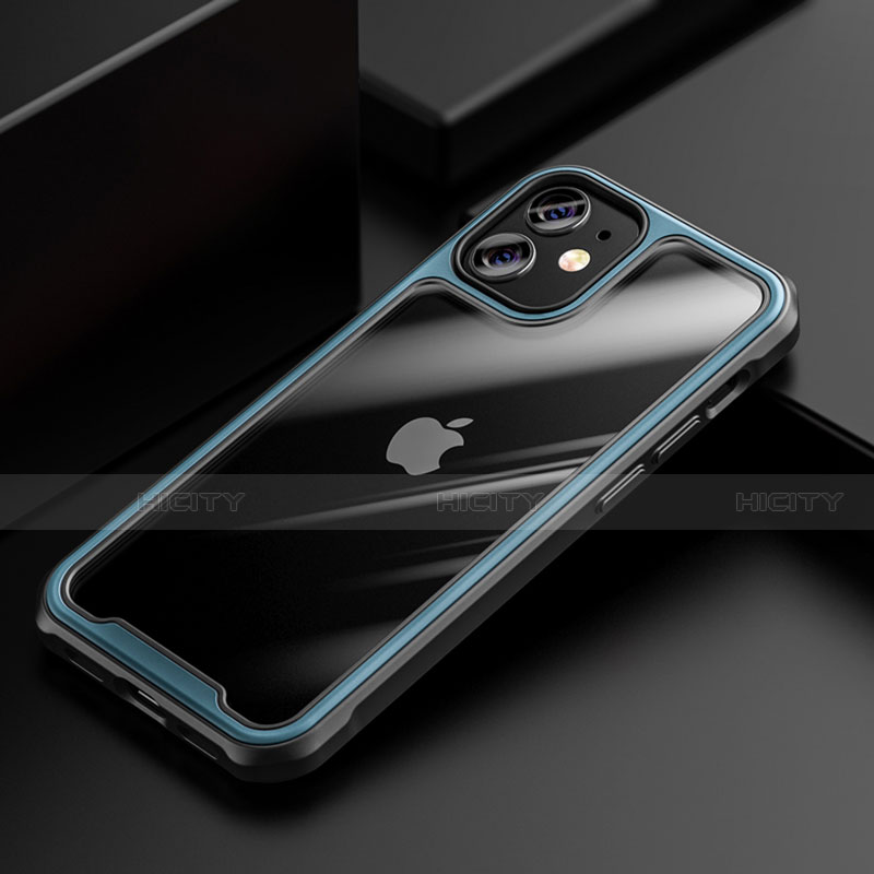 Silikon Schutzhülle Rahmen Tasche Hülle Durchsichtig Transparent Spiegel M03 für Apple iPhone 12 Mini Blau