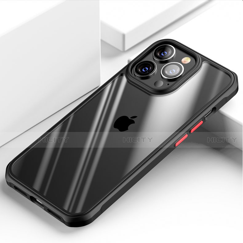 Silikon Schutzhülle Rahmen Tasche Hülle Durchsichtig Transparent Spiegel M03 für Apple iPhone 13 Pro Schwarz
