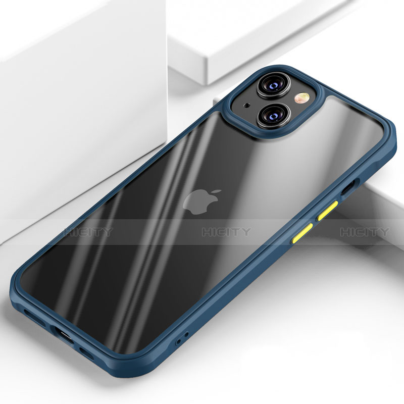 Silikon Schutzhülle Rahmen Tasche Hülle Durchsichtig Transparent Spiegel M03 für Apple iPhone 14 Blau Plus