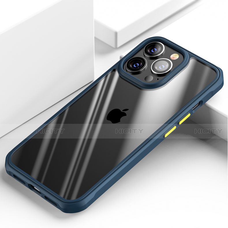 Silikon Schutzhülle Rahmen Tasche Hülle Durchsichtig Transparent Spiegel M03 für Apple iPhone 15 Pro Blau Plus