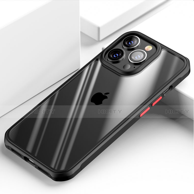 Silikon Schutzhülle Rahmen Tasche Hülle Durchsichtig Transparent Spiegel M03 für Apple iPhone 15 Pro Max Schwarz Plus