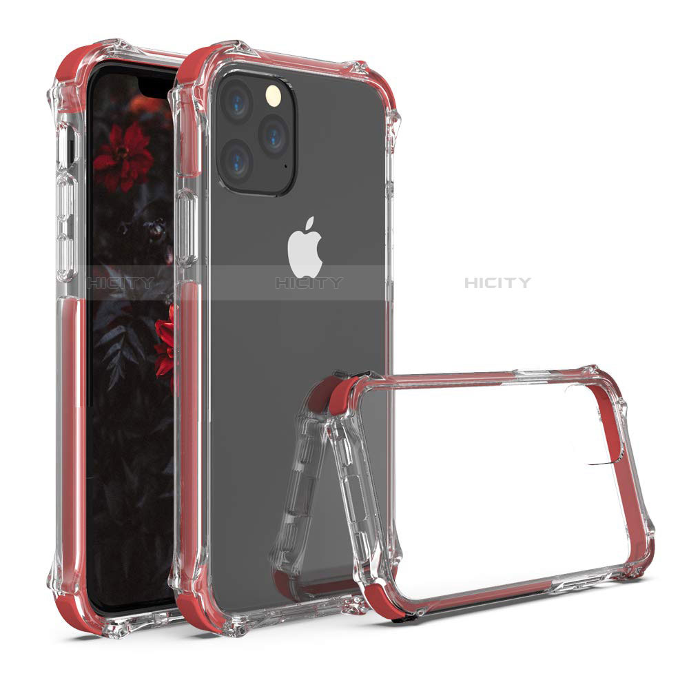 Silikon Schutzhülle Rahmen Tasche Hülle Durchsichtig Transparent Spiegel M04 für Apple iPhone 11 Pro Rot