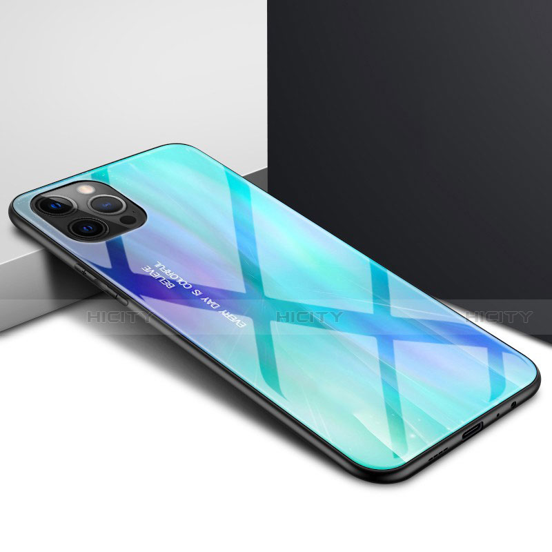 Silikon Schutzhülle Rahmen Tasche Hülle Durchsichtig Transparent Spiegel N01 für Apple iPhone 12 Pro Cyan Plus