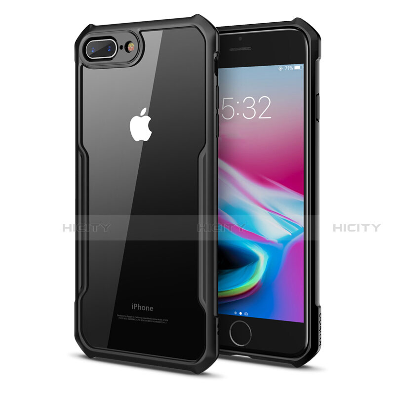 Silikon Schutzhülle Rahmen Tasche Hülle Durchsichtig Transparent Spiegel P01 für Apple iPhone 8 Plus Schwarz