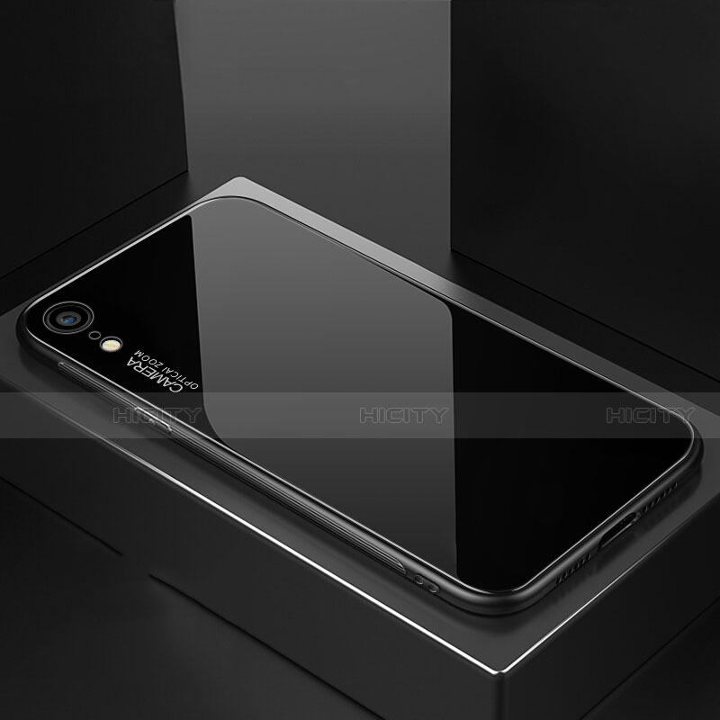 Silikon Schutzhülle Rahmen Tasche Hülle Spiegel Farbverlauf Regenbogen A01 für Apple iPhone XR Schwarz