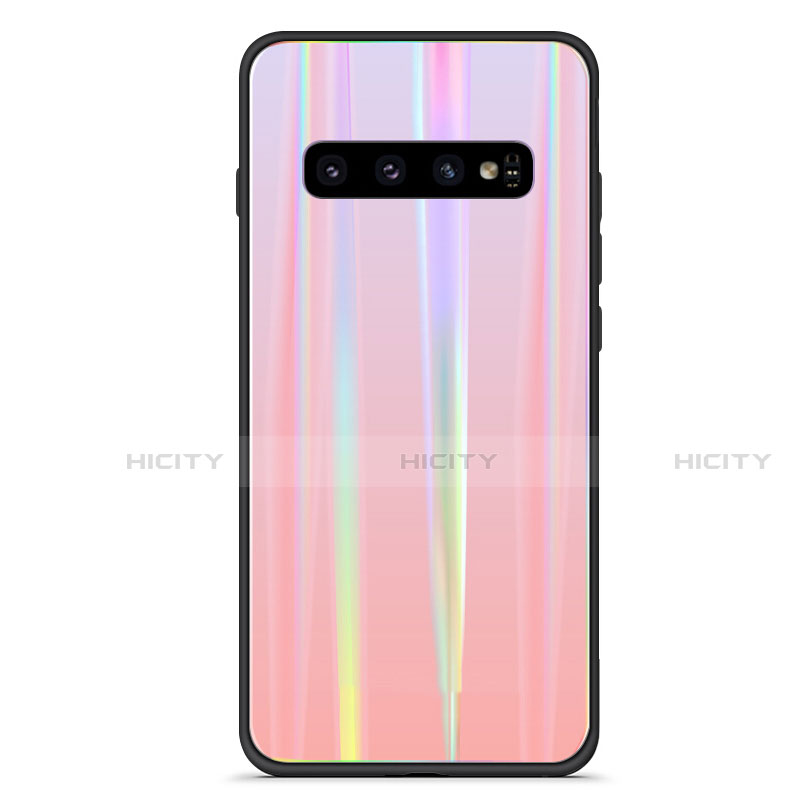 Silikon Schutzhülle Rahmen Tasche Hülle Spiegel Farbverlauf Regenbogen A02 für Samsung Galaxy S10 Plus