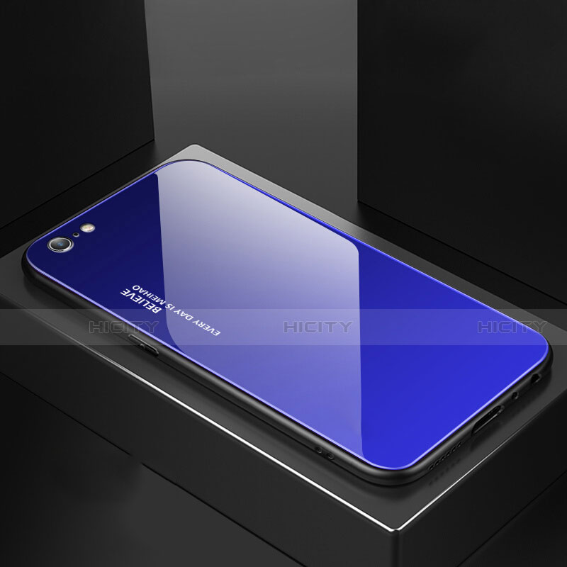 Silikon Schutzhülle Rahmen Tasche Hülle Spiegel Farbverlauf Regenbogen für Apple iPhone 6S Blau