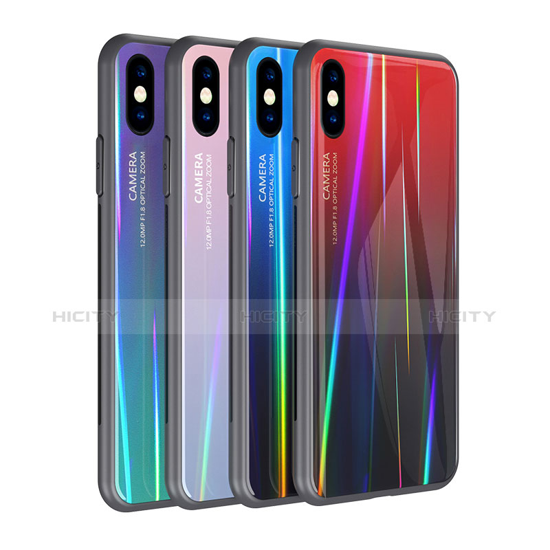 Silikon Schutzhülle Rahmen Tasche Hülle Spiegel Farbverlauf Regenbogen für Apple iPhone Xs groß