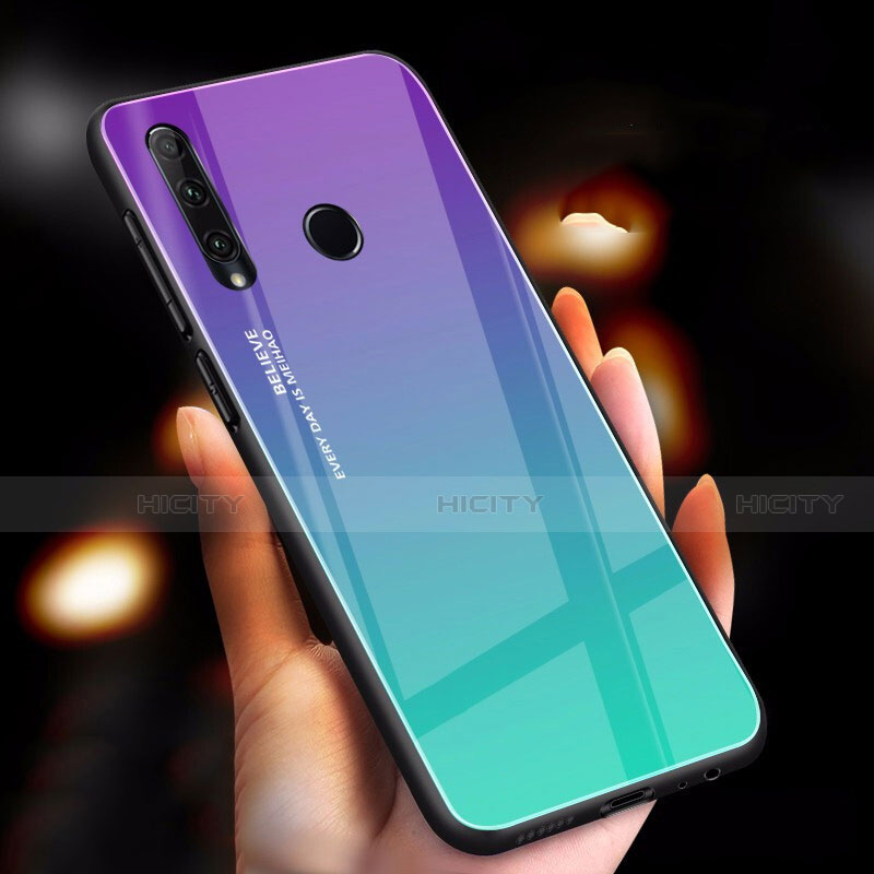 Silikon Schutzhülle Rahmen Tasche Hülle Spiegel Farbverlauf Regenbogen für Huawei Honor 20i Cyan Plus