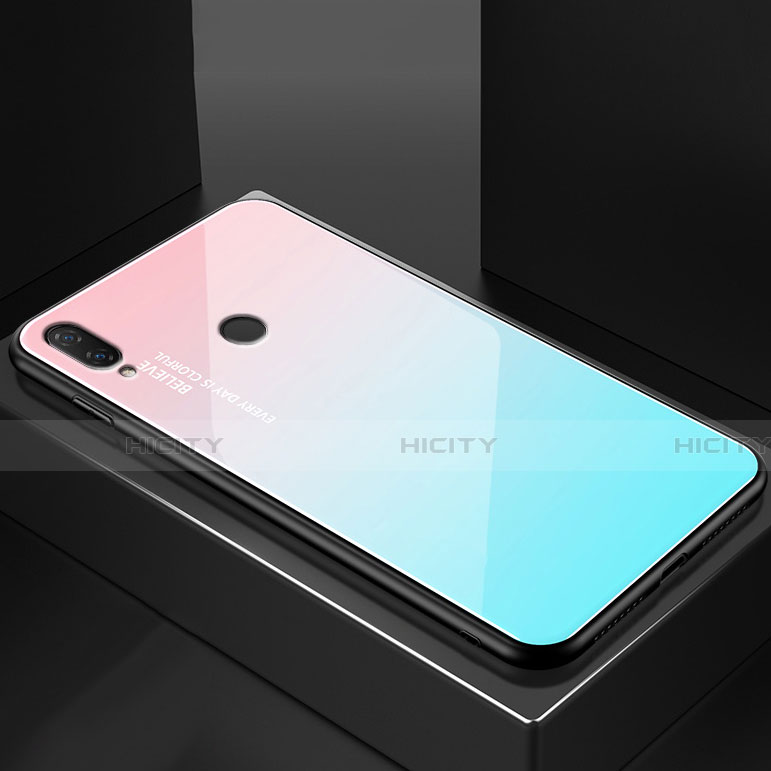 Silikon Schutzhülle Rahmen Tasche Hülle Spiegel Farbverlauf Regenbogen für Huawei Nova 3e Cyan