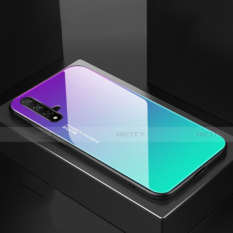 Silikon Schutzhülle Rahmen Tasche Hülle Spiegel Farbverlauf Regenbogen für Huawei Nova 5 Cyan Plus