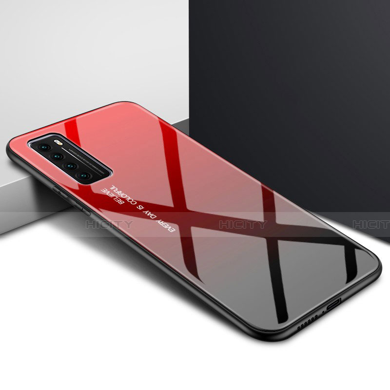 Silikon Schutzhülle Rahmen Tasche Hülle Spiegel Farbverlauf Regenbogen für Huawei Nova 7 5G Rot