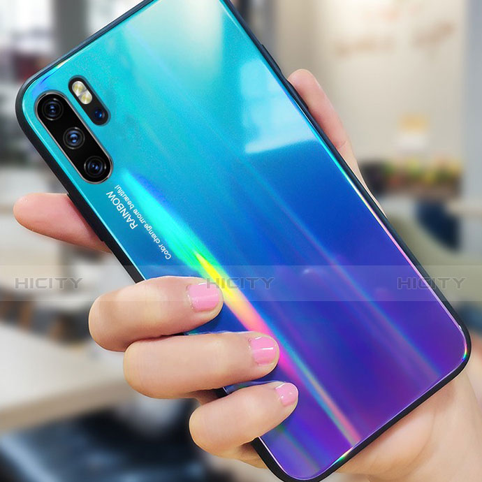 Silikon Schutzhülle Rahmen Tasche Hülle Spiegel Farbverlauf Regenbogen für Huawei P30 Pro groß