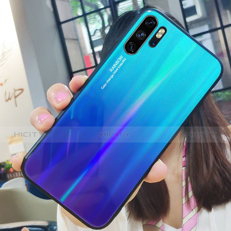 Silikon Schutzhülle Rahmen Tasche Hülle Spiegel Farbverlauf Regenbogen für Huawei P30 Pro groß