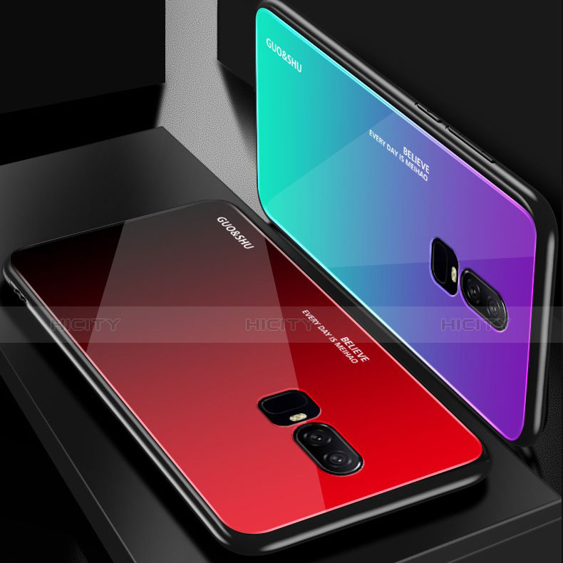 Silikon Schutzhülle Rahmen Tasche Hülle Spiegel Farbverlauf Regenbogen für OnePlus 6 groß