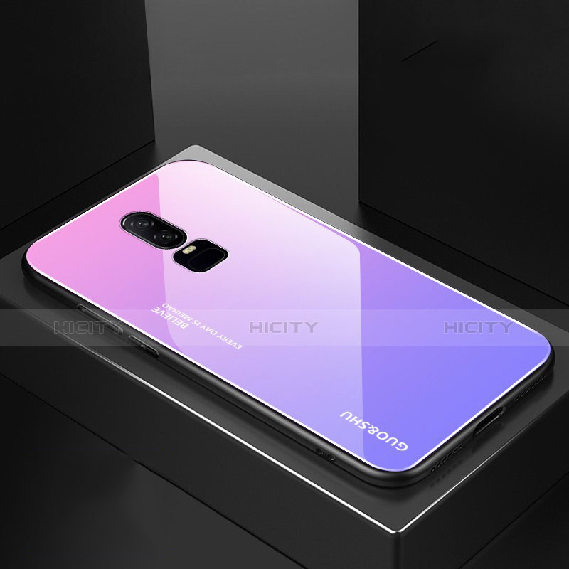 Silikon Schutzhülle Rahmen Tasche Hülle Spiegel Farbverlauf Regenbogen für OnePlus 6 Violett Plus