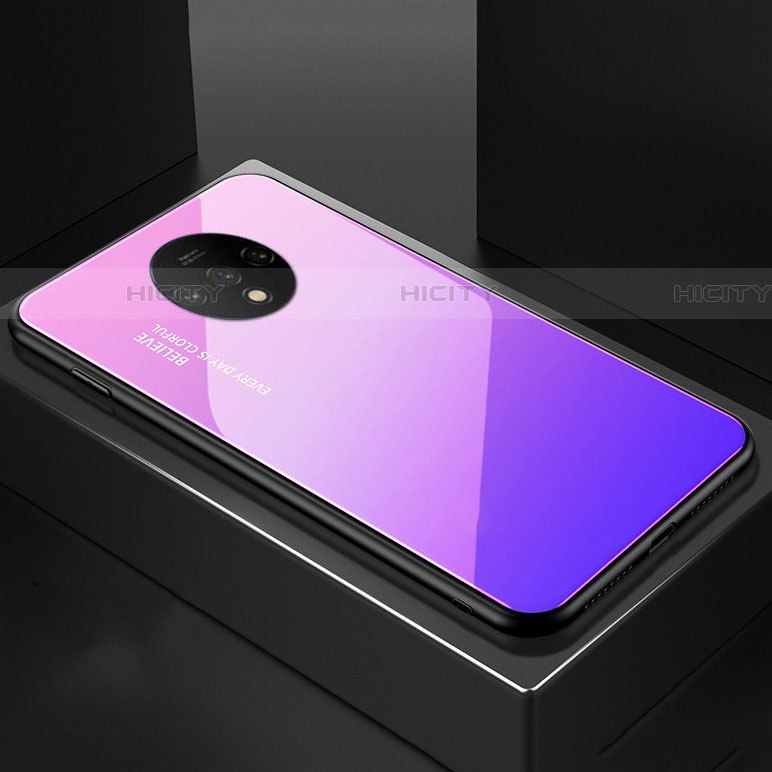 Silikon Schutzhülle Rahmen Tasche Hülle Spiegel Farbverlauf Regenbogen für OnePlus 7T Rosa